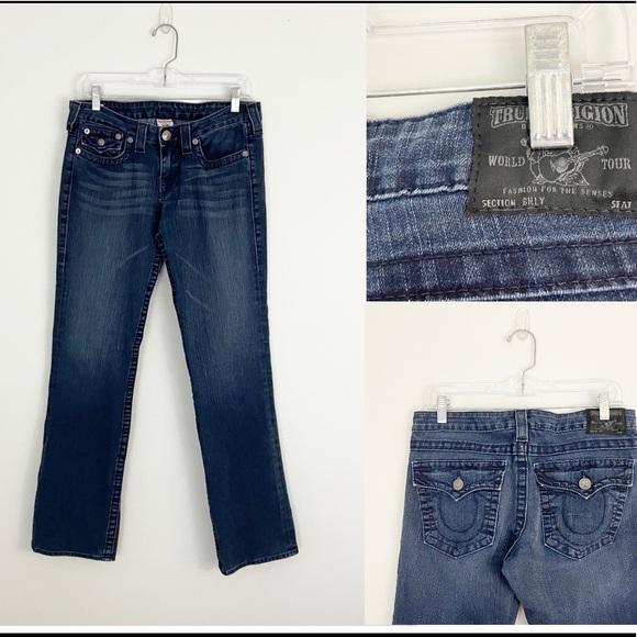 True Religion Women's Billy Jeans Straight Leg Logo Flap Pockets Size 31 - Picture 1 of 15
